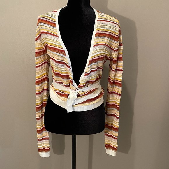 Azalea Tops - Azalea Womens Striped Tie Front Lng Sl Crop Top Cardigan sz M NWOT